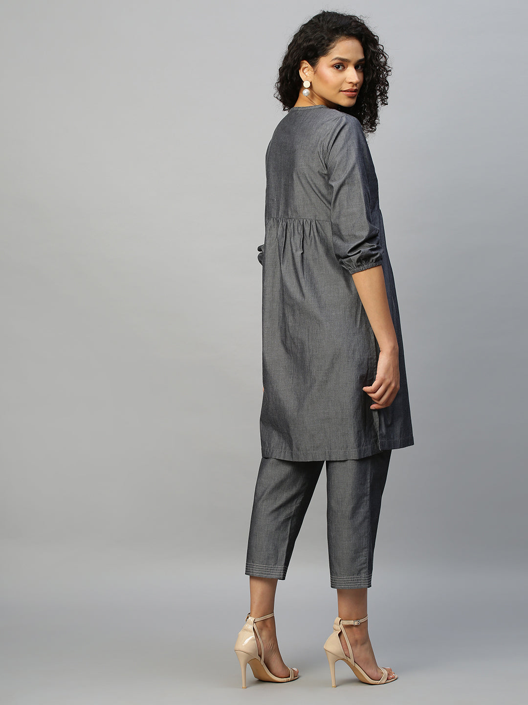 Embroidered Charcoal Chambray Kurta