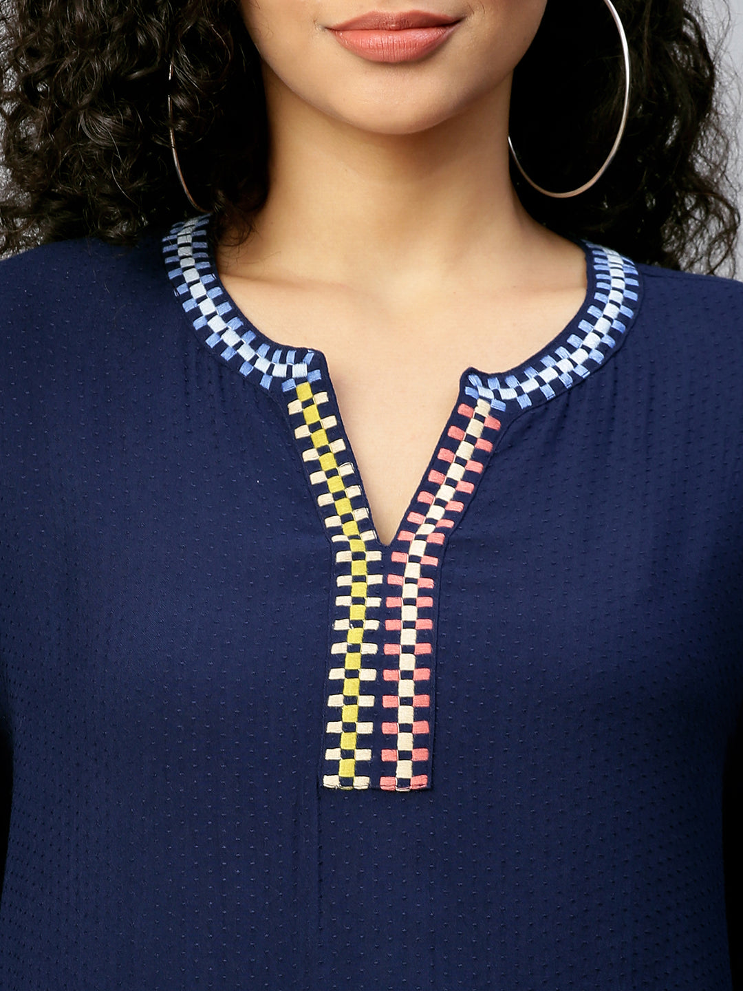 Rayon Dobby Graphic Embroidered Longline Tunic