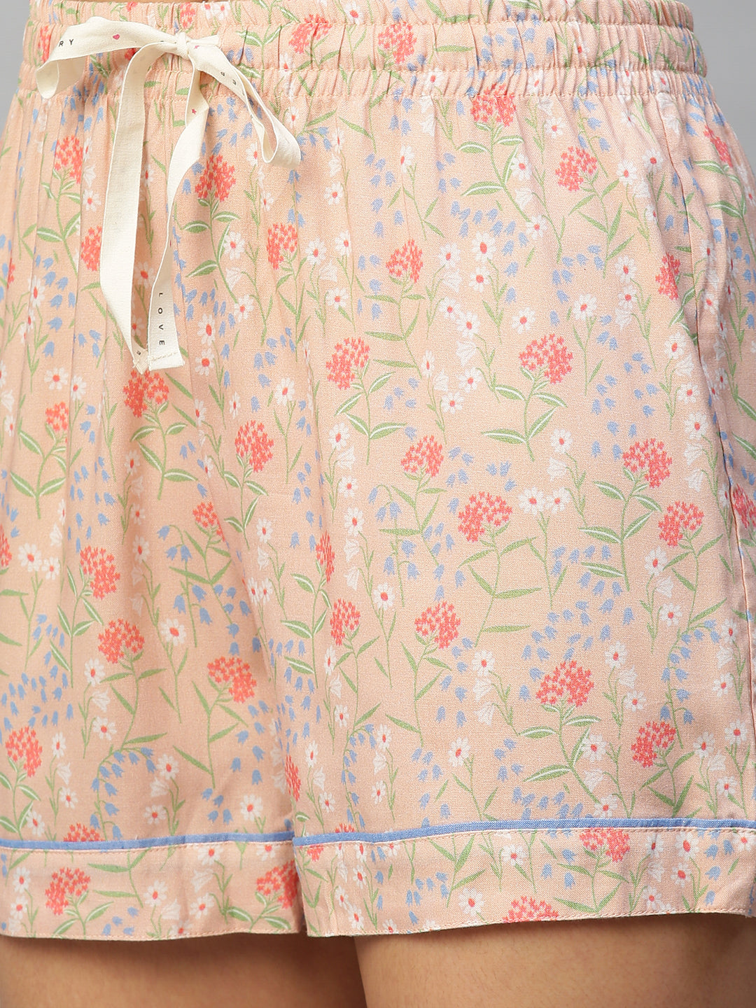 Floral Printed Rayon Night Suit With Contrast Piping