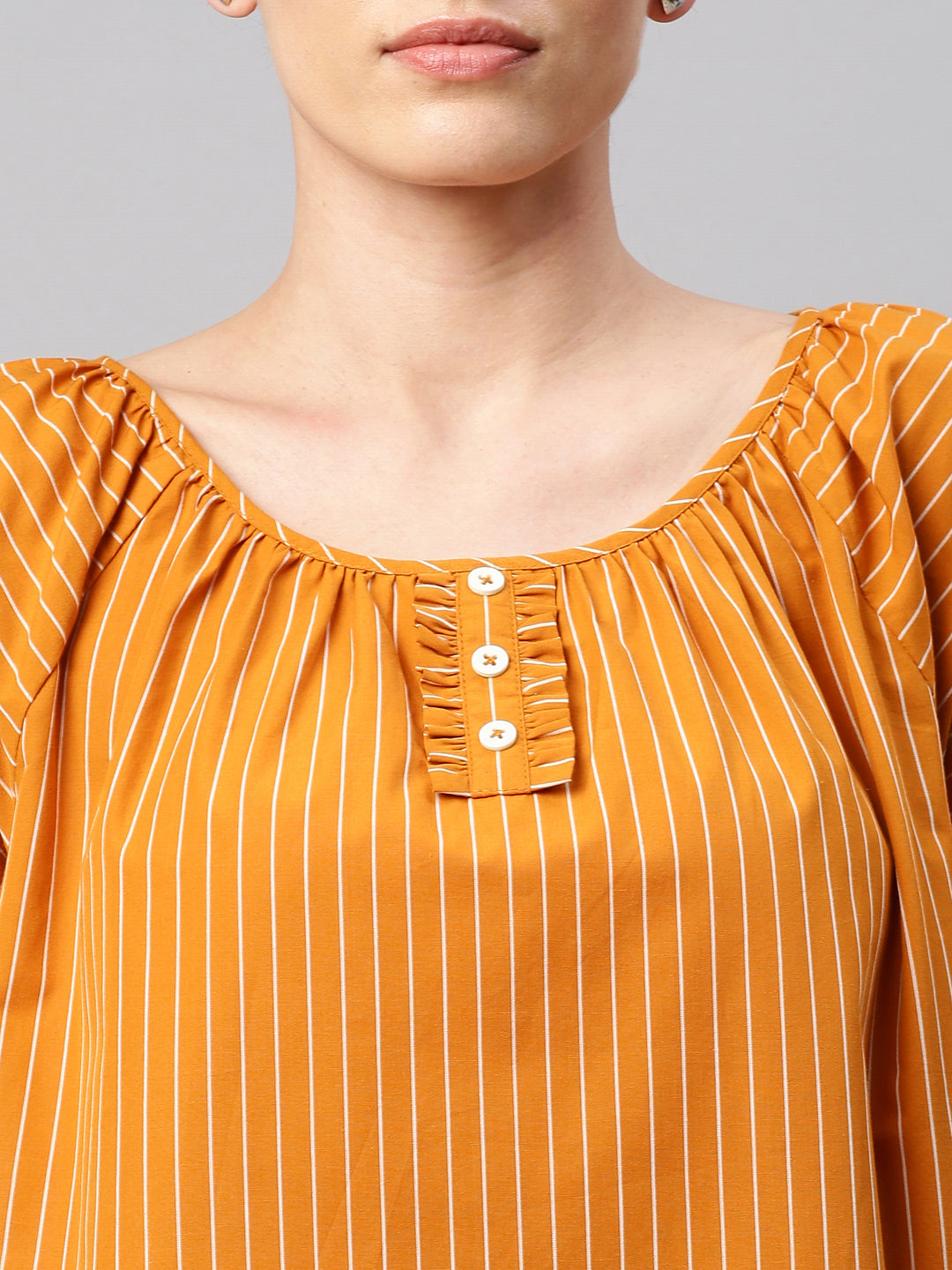 Mustard Striped Cotton Night Suit