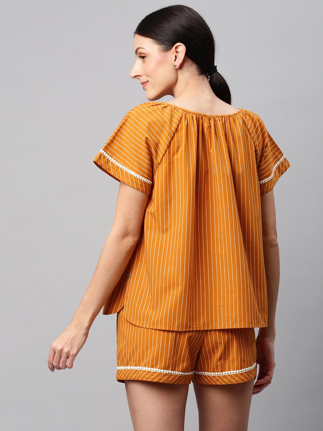 Mustard Striped Cotton Night Suit