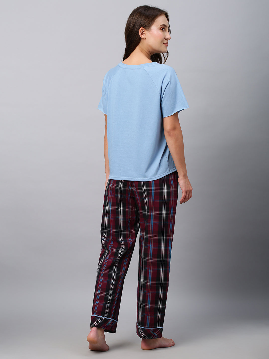 Embroidered Raglan Cotton Jersey Tee W/ Plaid Pj's
