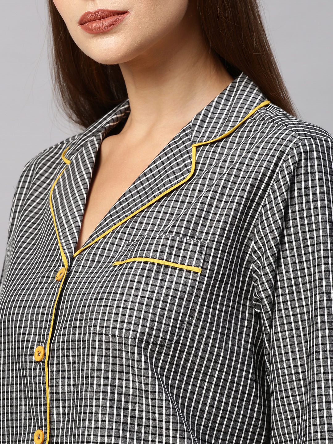 Black & White Checkered Nightsuit W/ Contrast Piping
