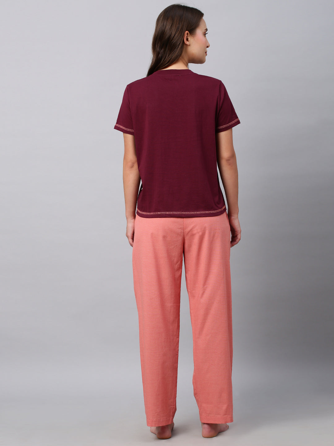 Cotton Jersey Embroidered Tee W/ Chambray Pyjamas