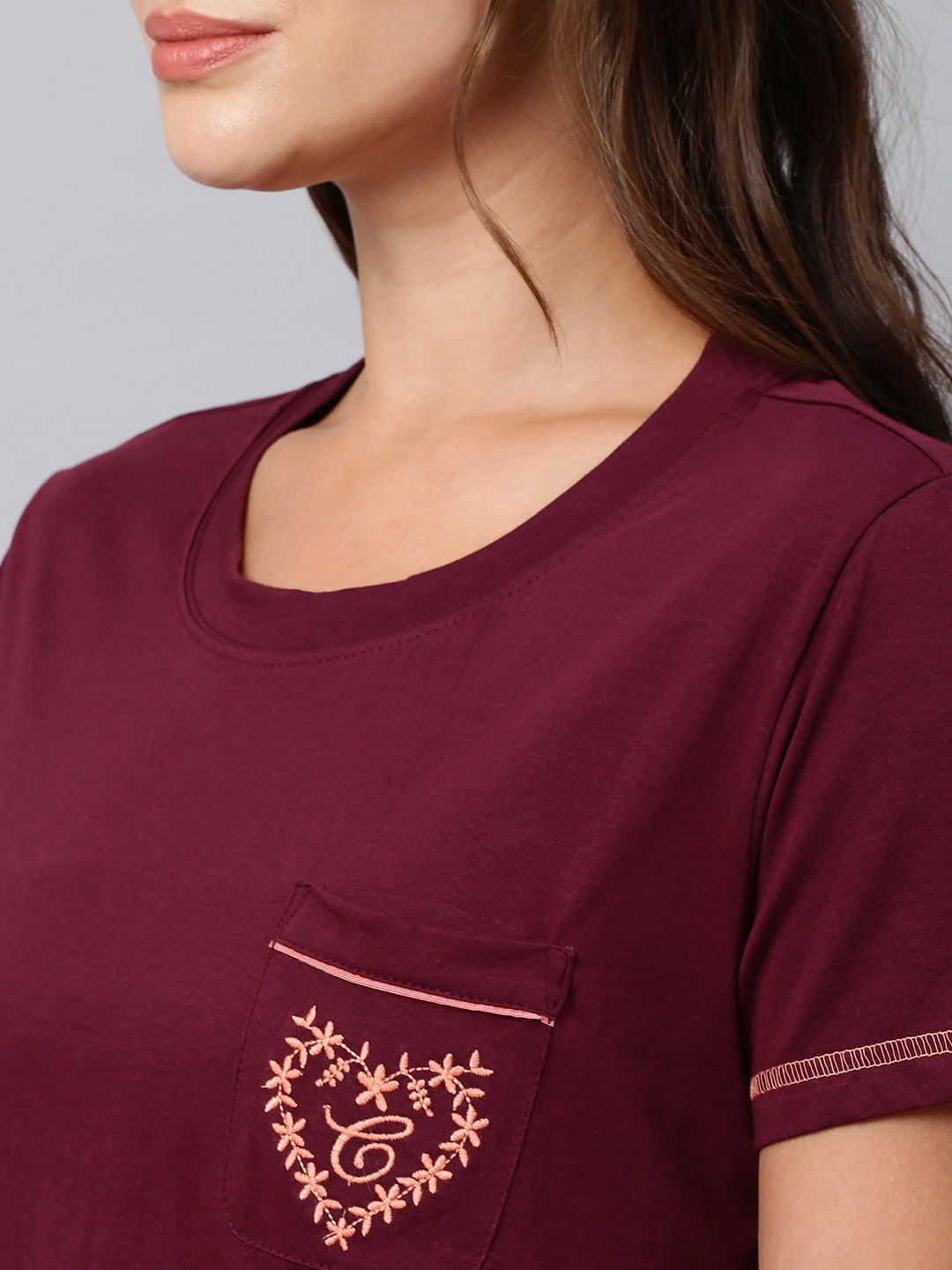 Cotton Jersey Embroidered Tee W/ Chambray Pyjamas