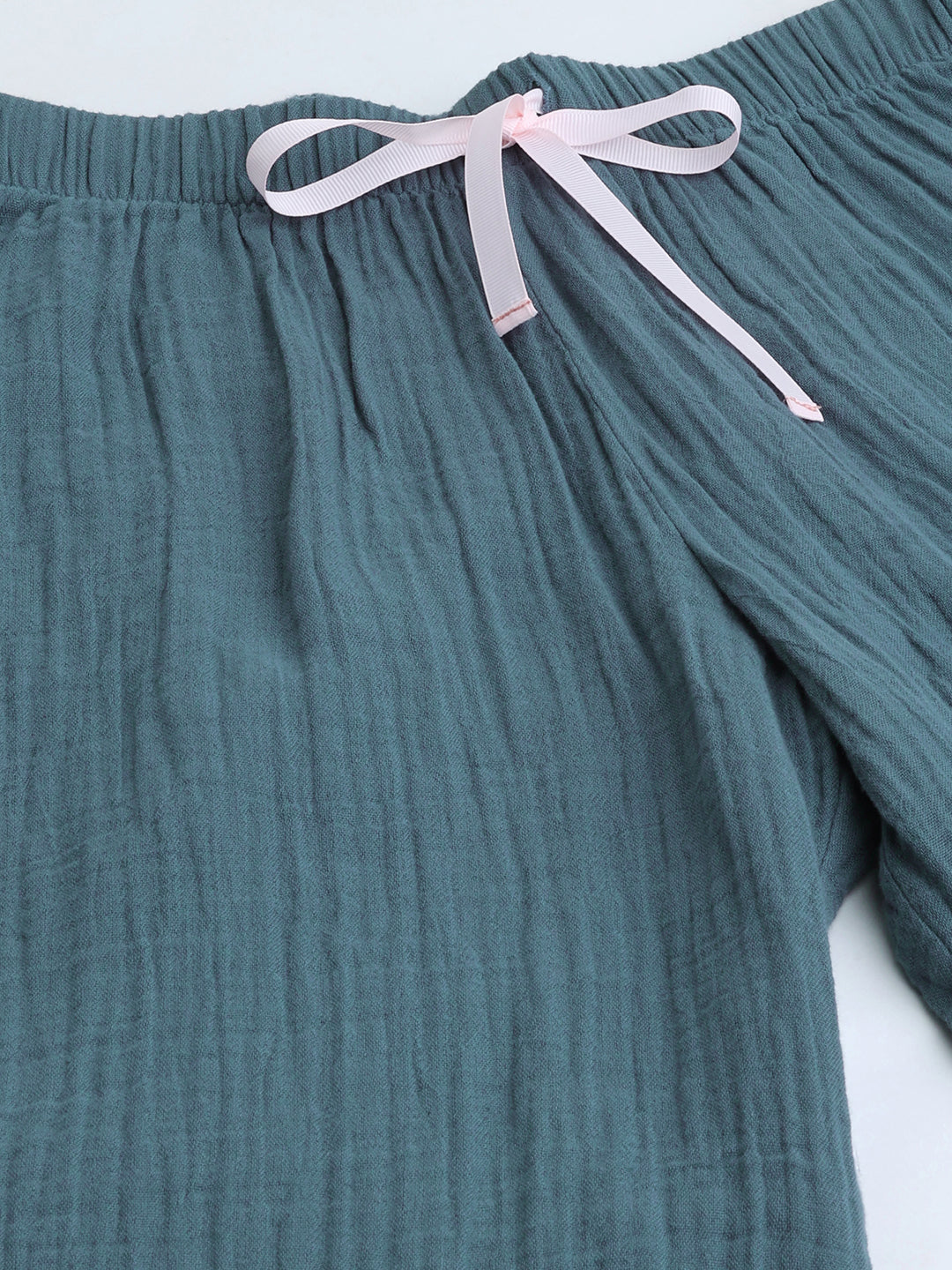 Crinkle Double Crepe Cotton Lounge Set W Embroidered Collar