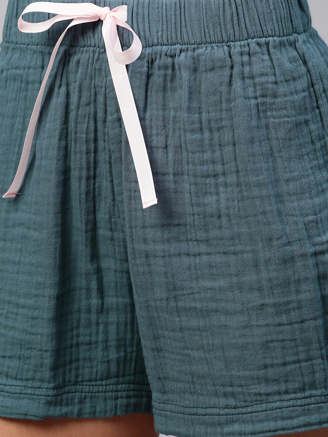 Crinkle Double Crepe Cotton Lounge Set W Embroidered Collar