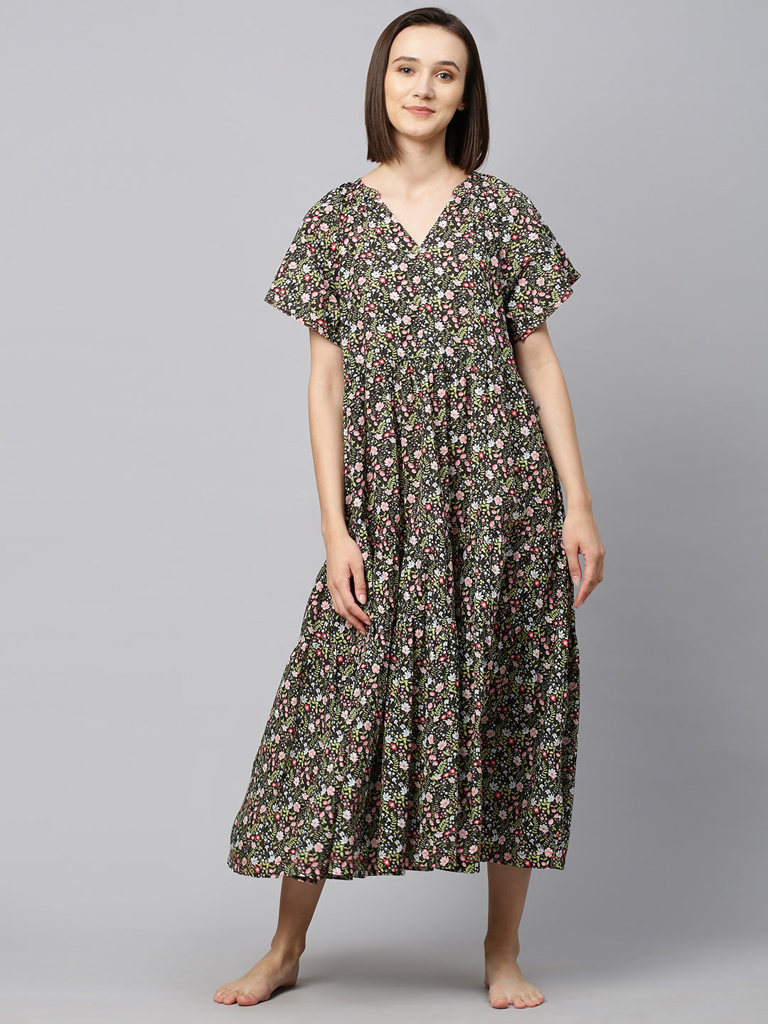 Printed Cambric Tiered Lounge Dress