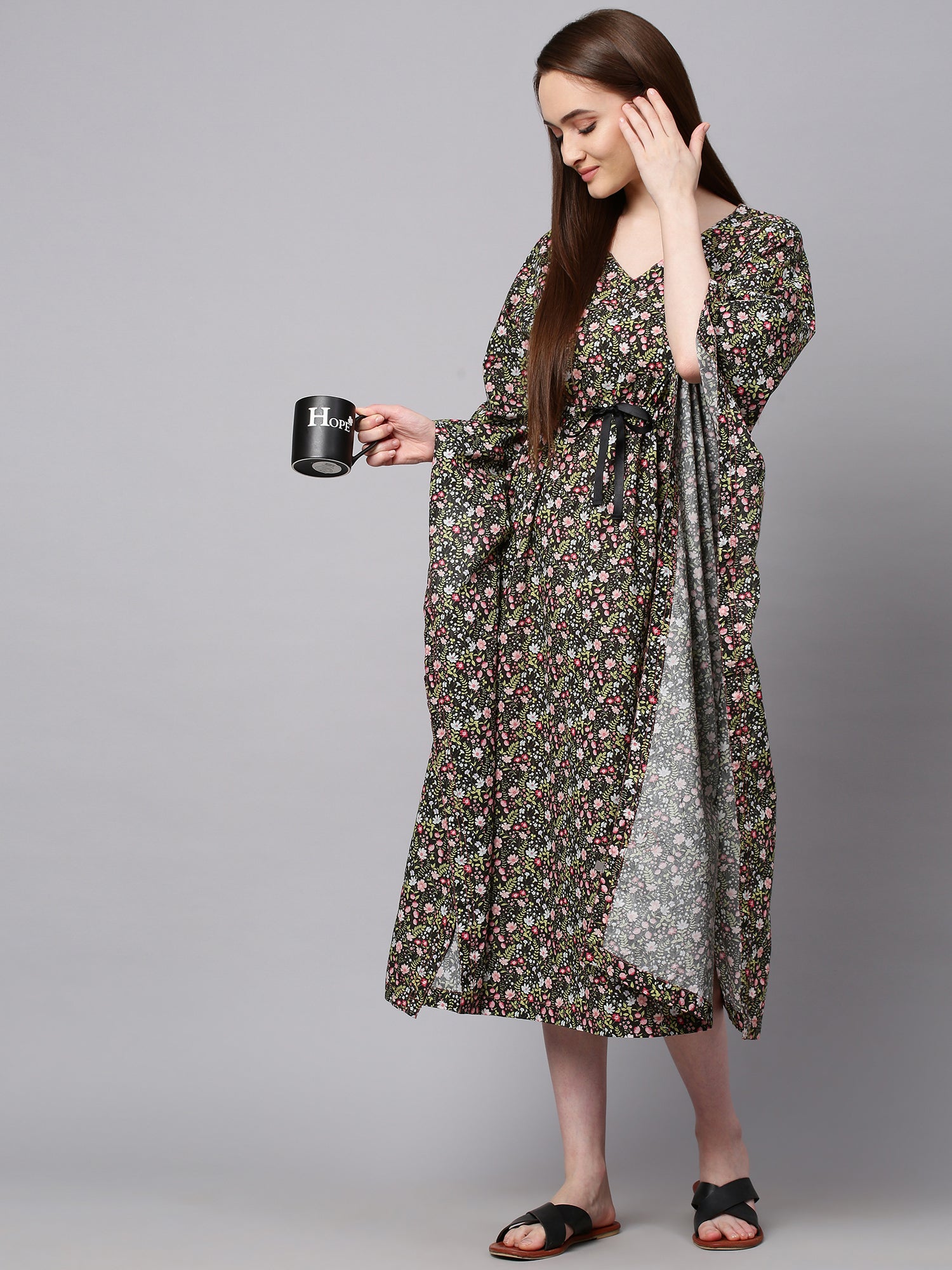 Printed Cambric Kaftan Lounge Dress