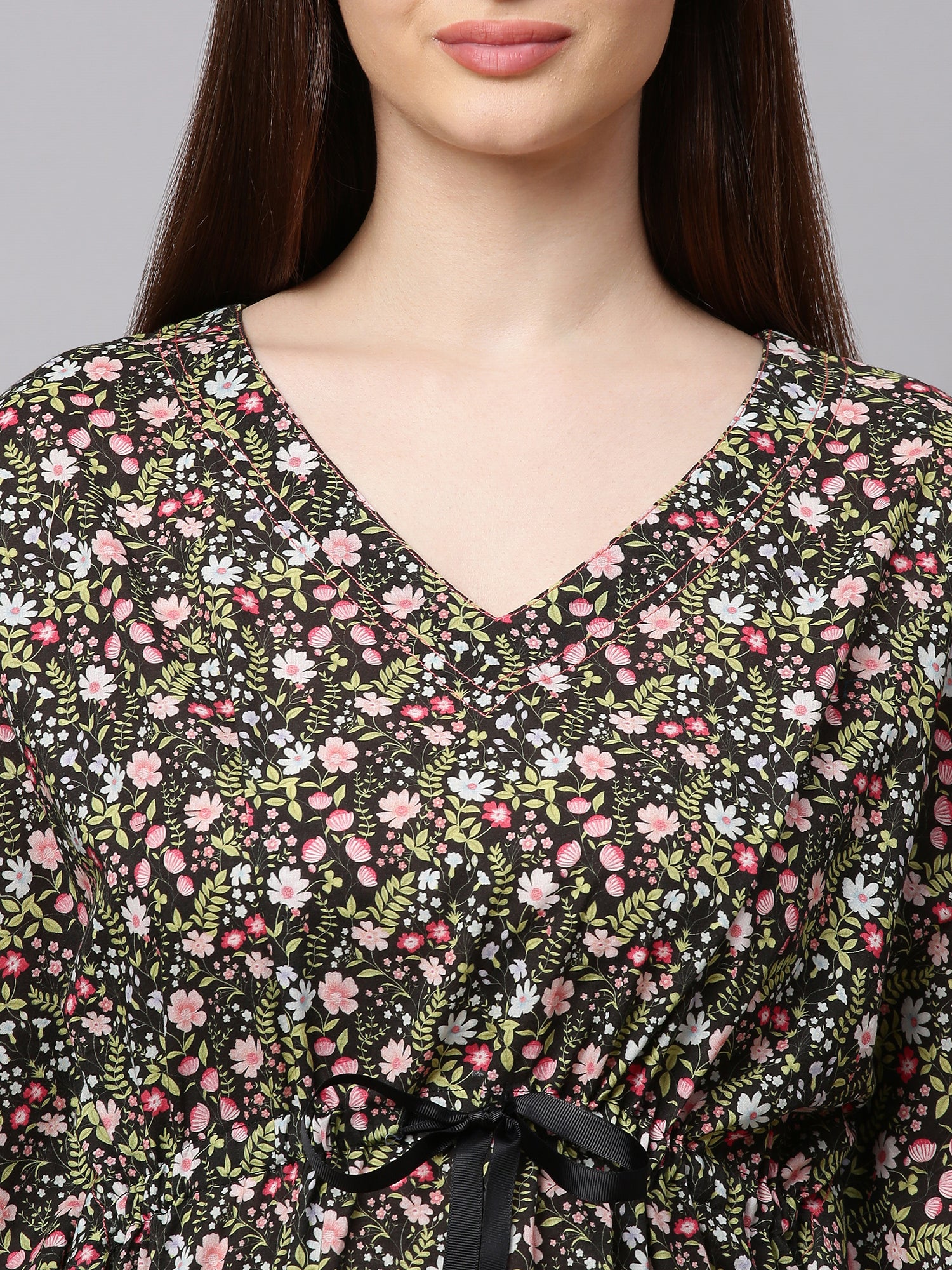 Printed Cambric Kaftan Lounge Dress