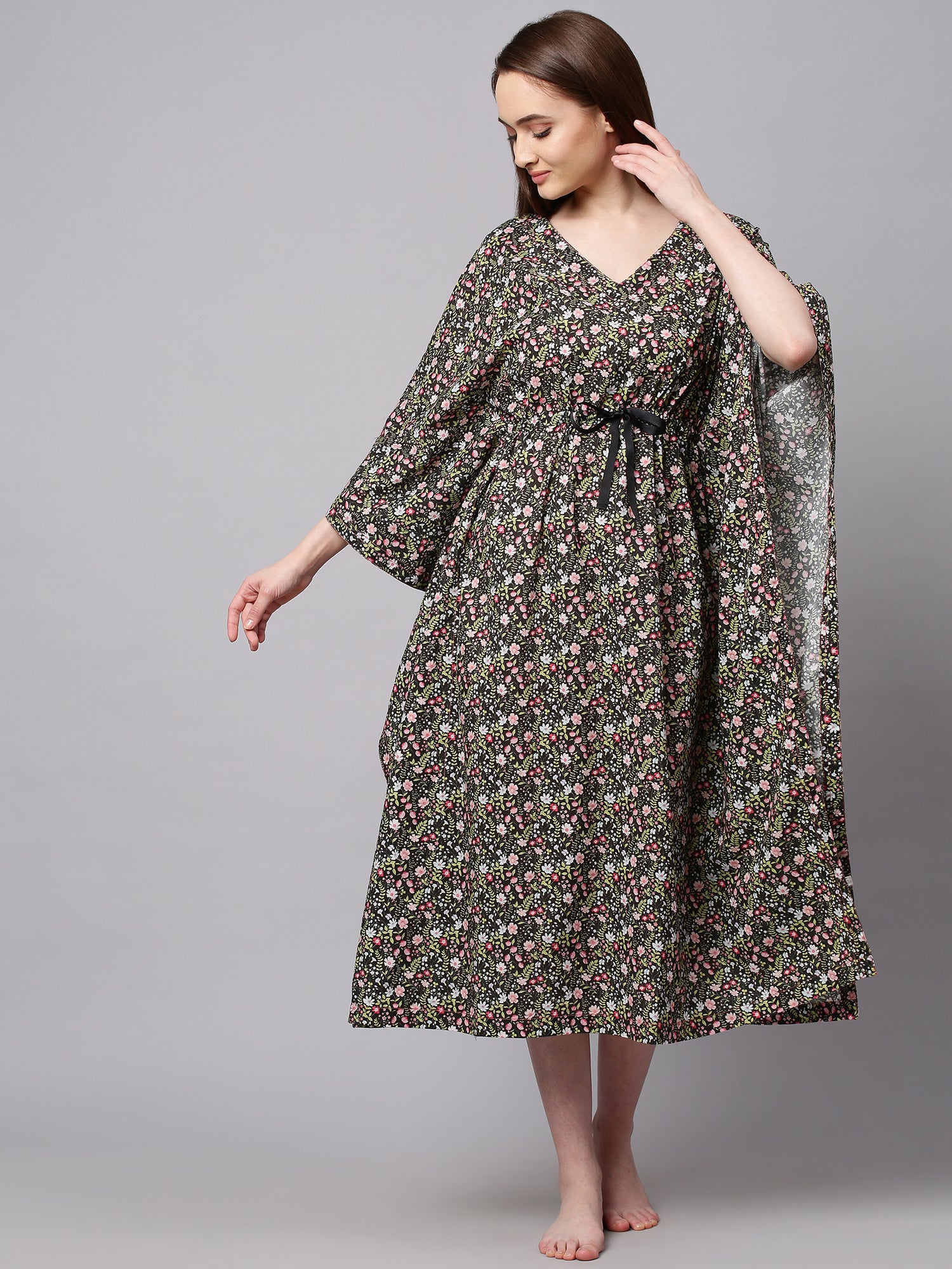 Printed Cambric Kaftan Lounge Dress