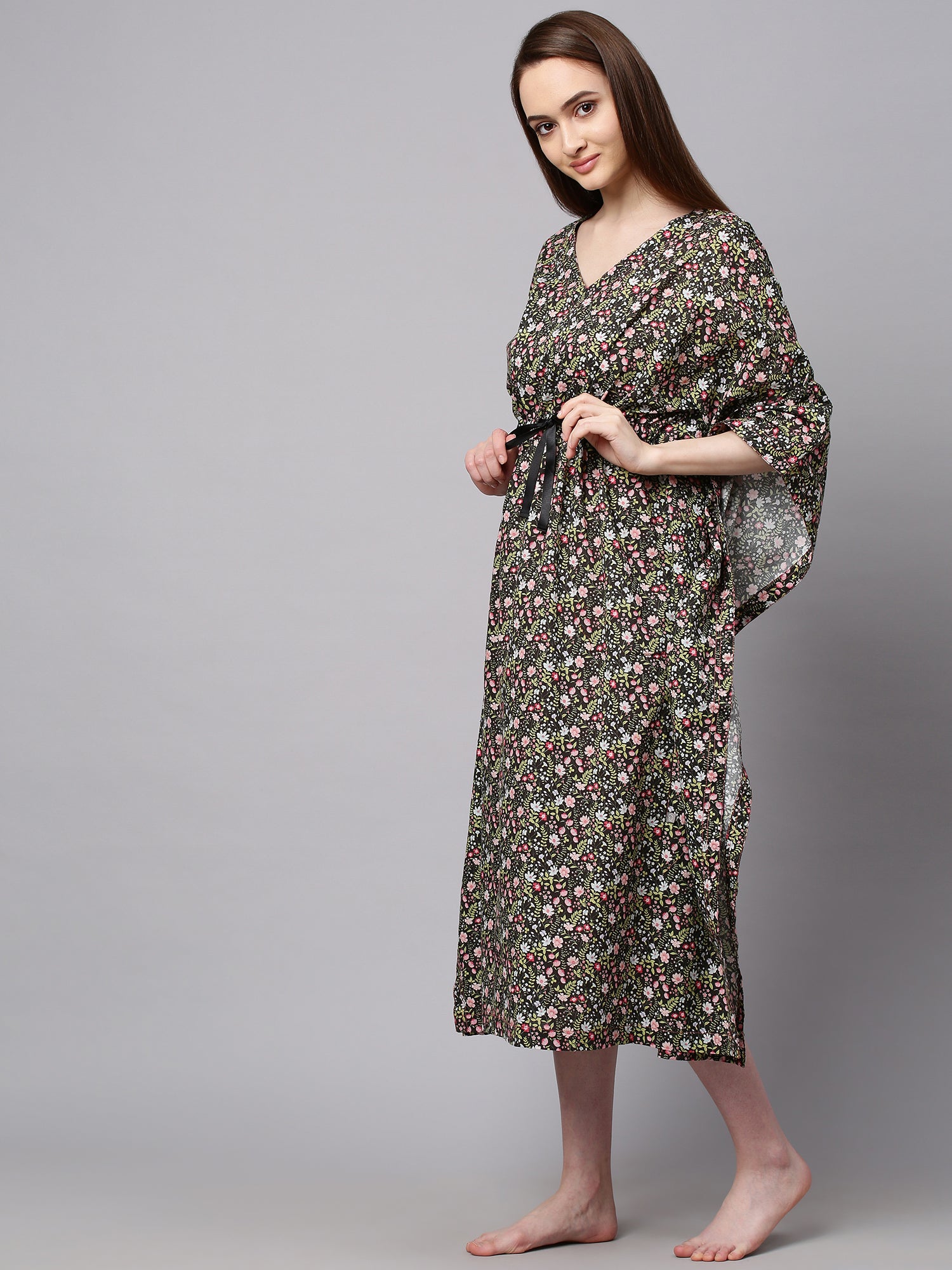 Printed Cambric Kaftan Lounge Dress