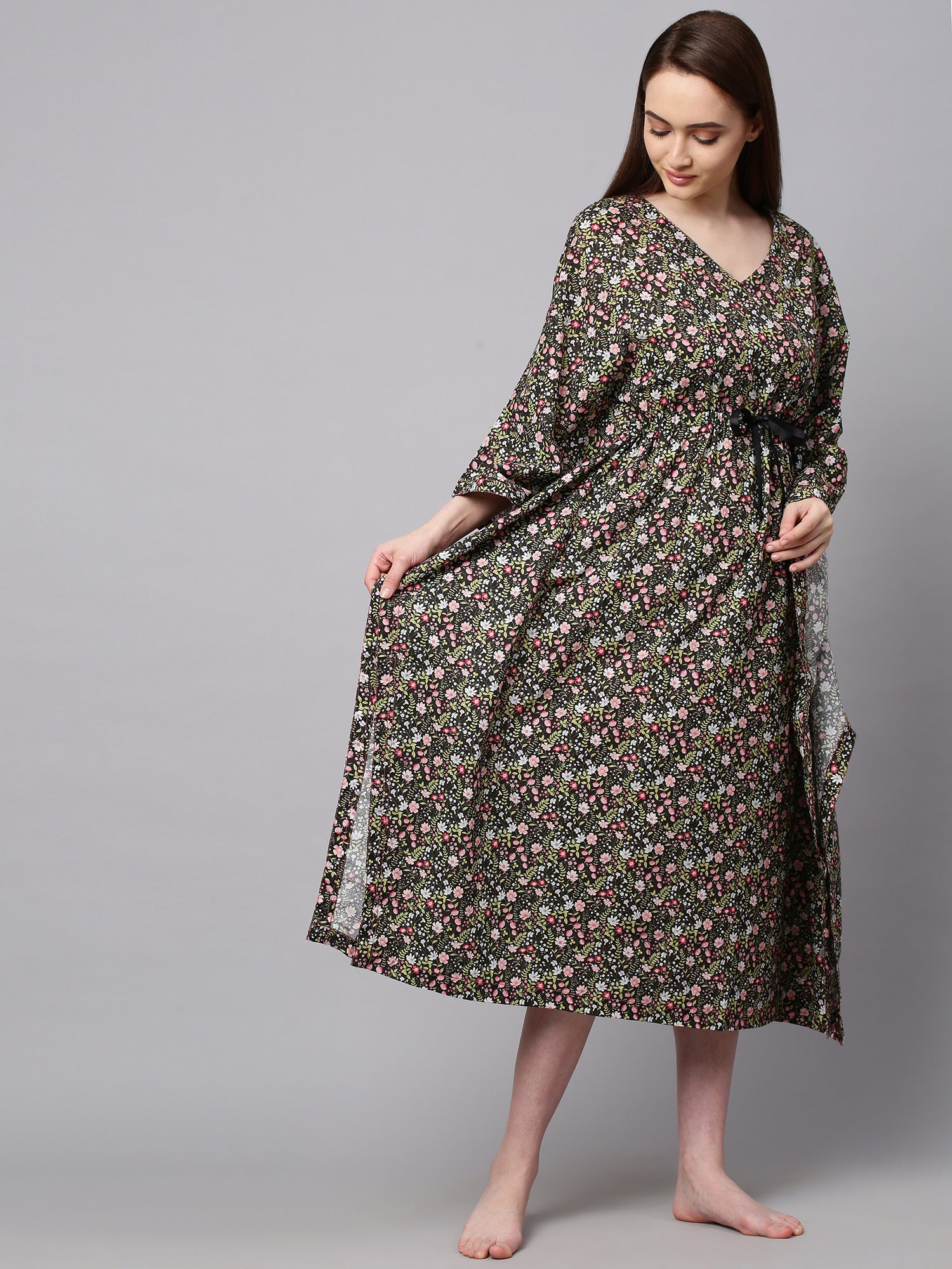 Printed Cambric Kaftan Lounge Dress