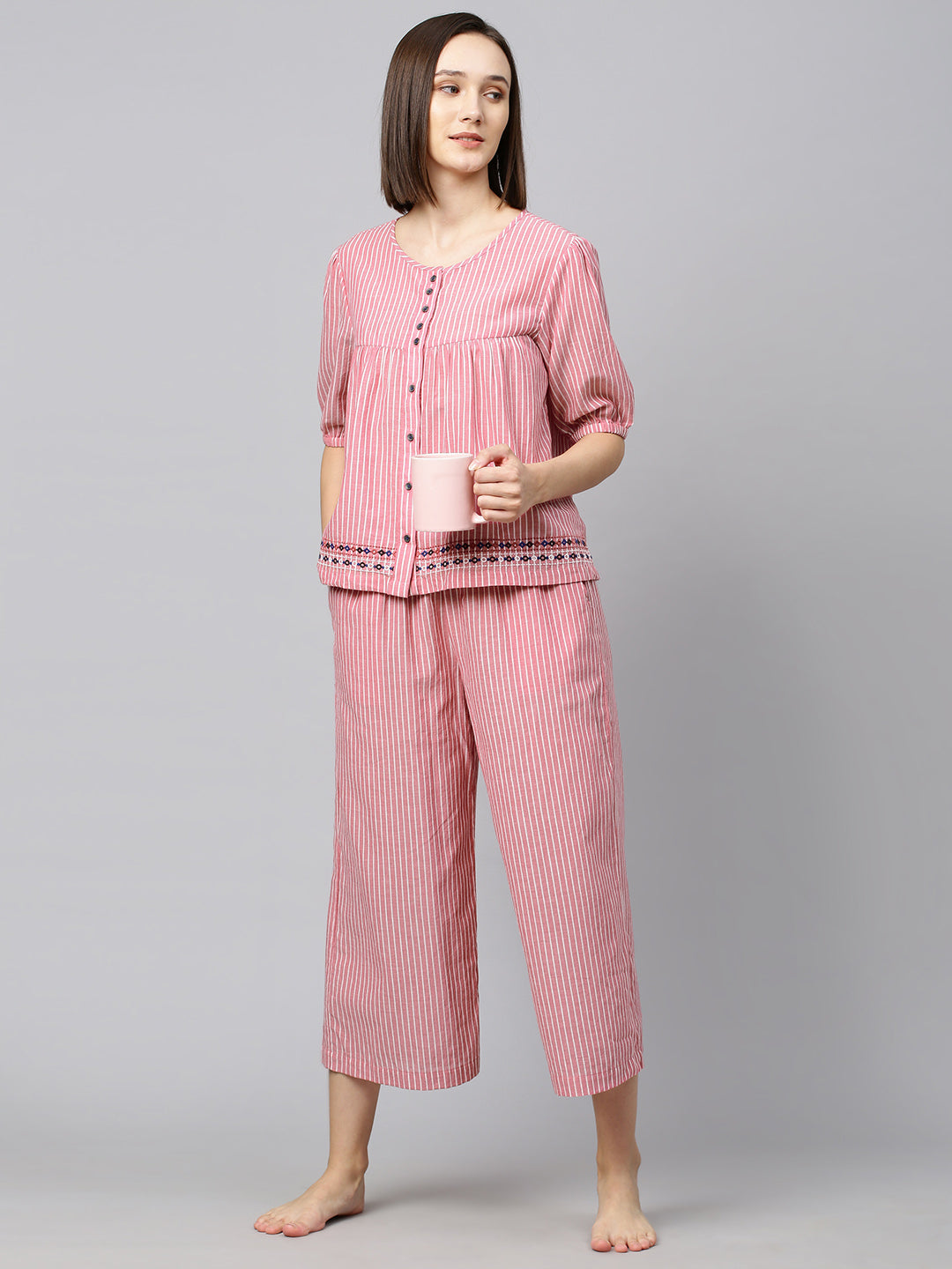 Embroidered Striped Lounge Set