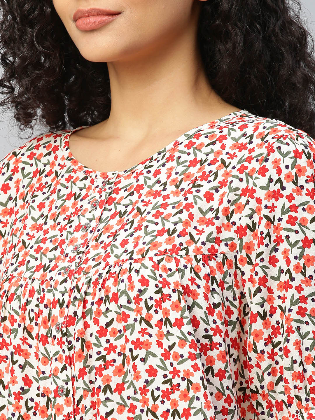 Floral Printed Viscose Crepe Swing Chemise And Cropped Lounge Pj Set