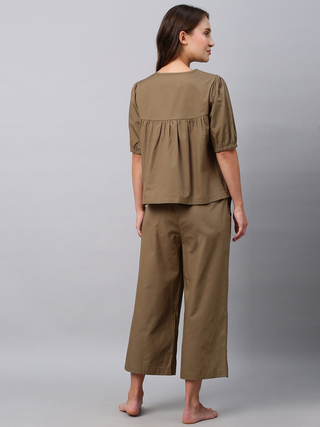 Crisp Poplin Co-Ord Set  With An Embroidered Swing Basque Top And Cropped Pj's