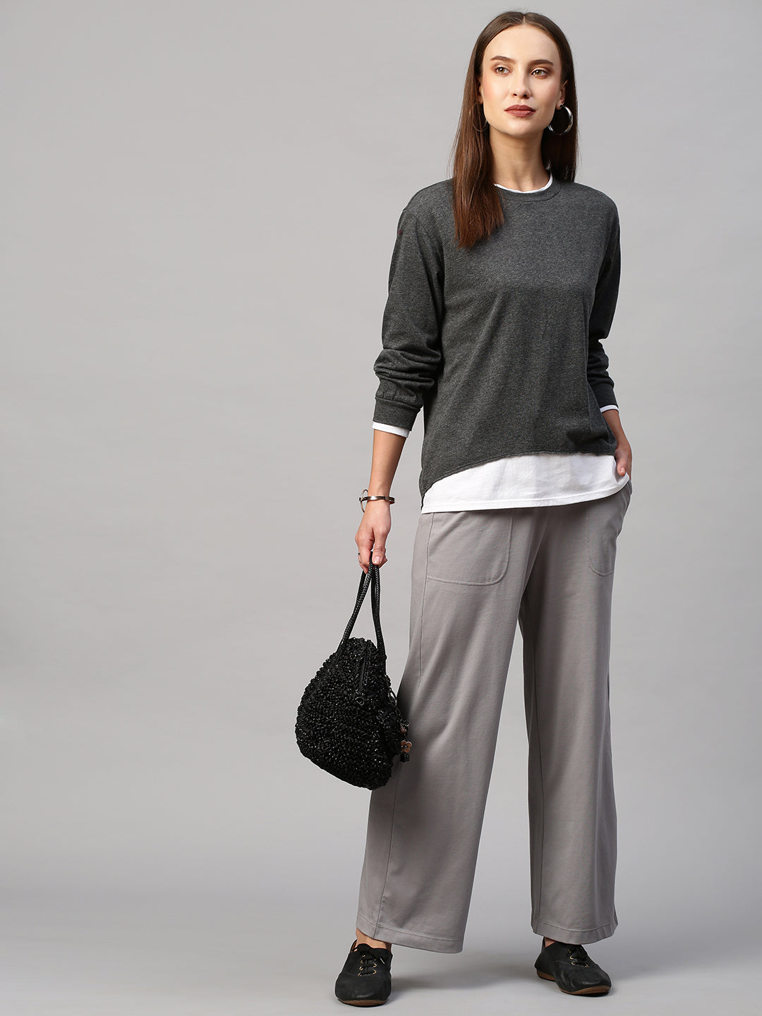 Tonal "Airport Look" With Faux Layered Sweat Tee & Lounge Pants