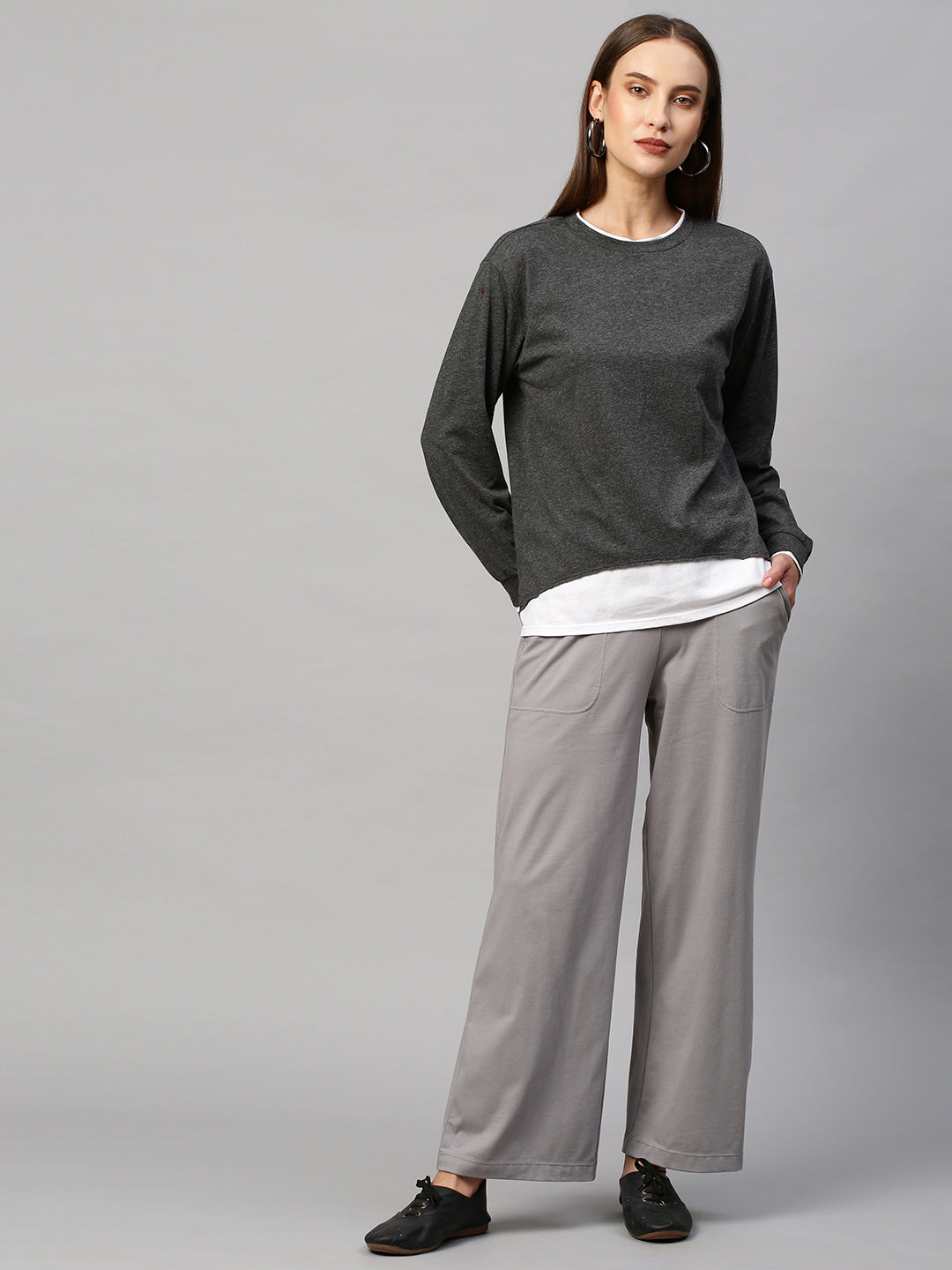Tonal "Airport Look" With Faux Layered Sweat Tee & Lounge Pants
