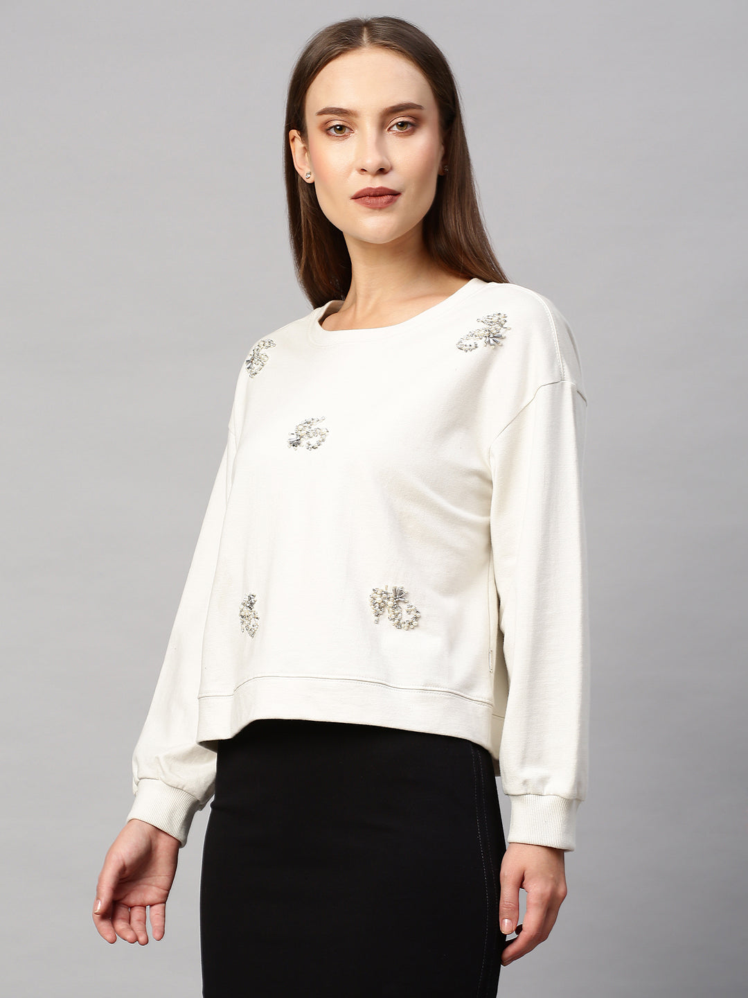 French Terry Sweatshirt With All Over "Sea-Horse" Embroidery