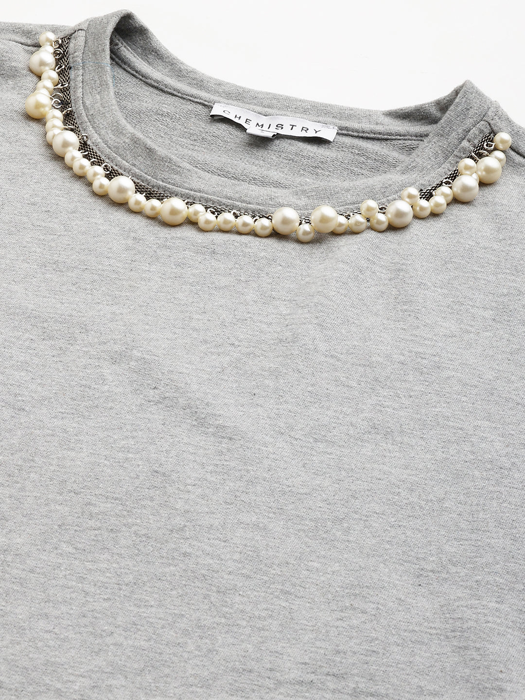 French Terry Drop Shoulder Sweatshirt With Pearl Embroidery