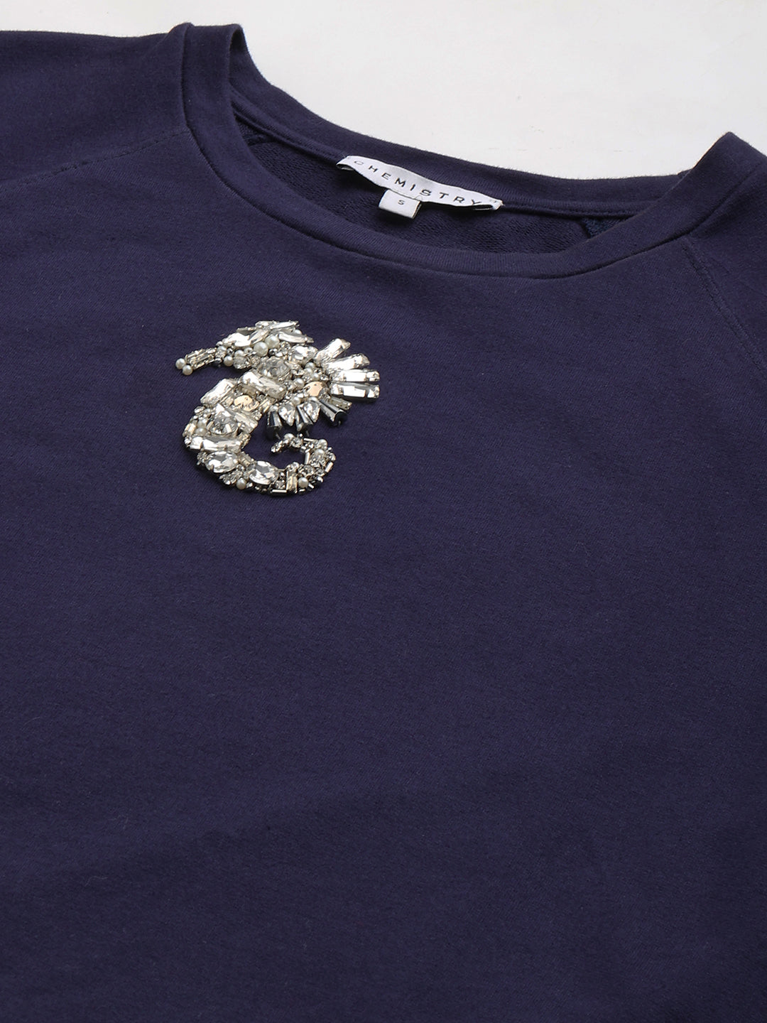 French Terry Raglan Sleeved Sweatshirt With "Sea-Horse" Embroidery