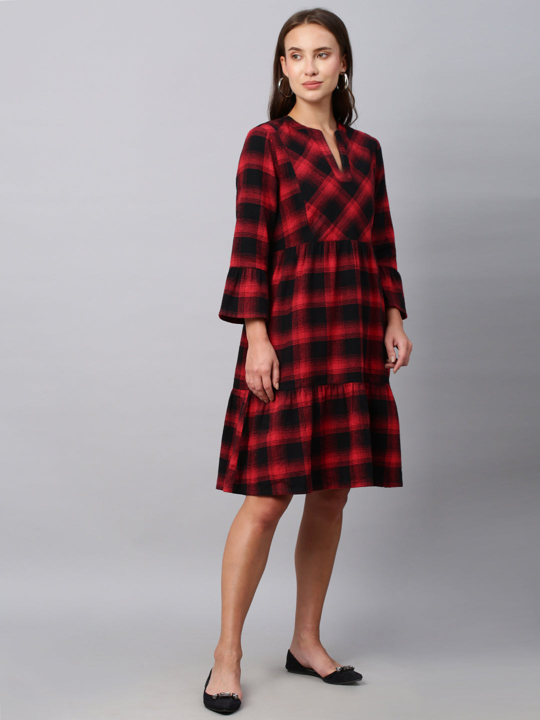 Brushed Flannel, Bias Yoke Tiered Plaid Dress