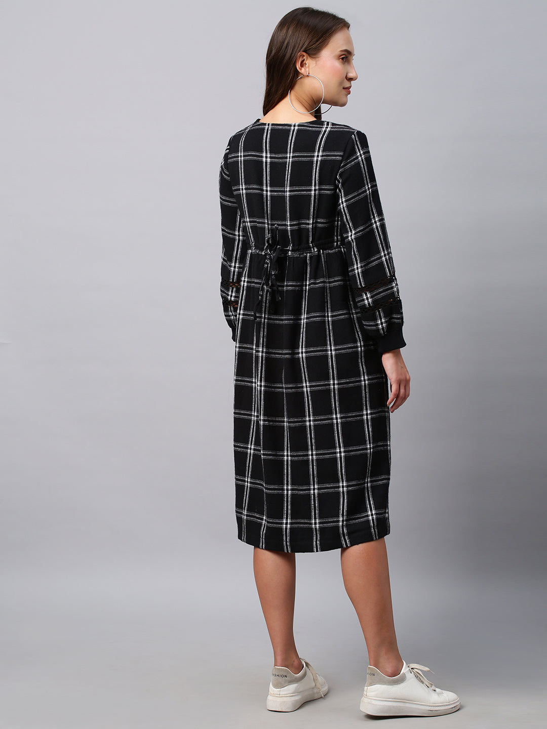 Brushed Flannel Basque Dress W/ Lace Inserts And Rib Cuffed Sleeves