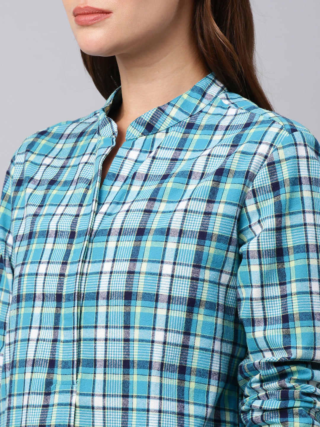 Brushed Flannel Pop Over Longline Shirt With Ribbed Cuffs
