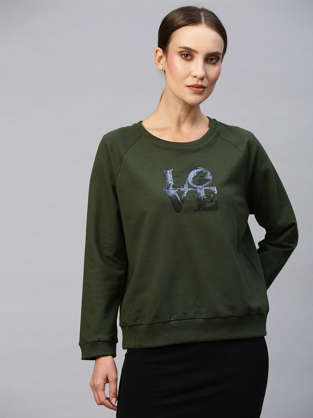 French Terry Sweatshirt With "Love" Sequinned Embroidery