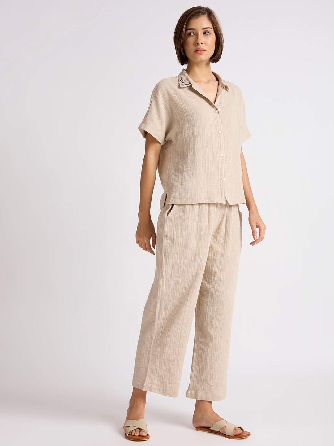 COTTON DOUBLE FABRIC TEXTURED LOUNGE SET