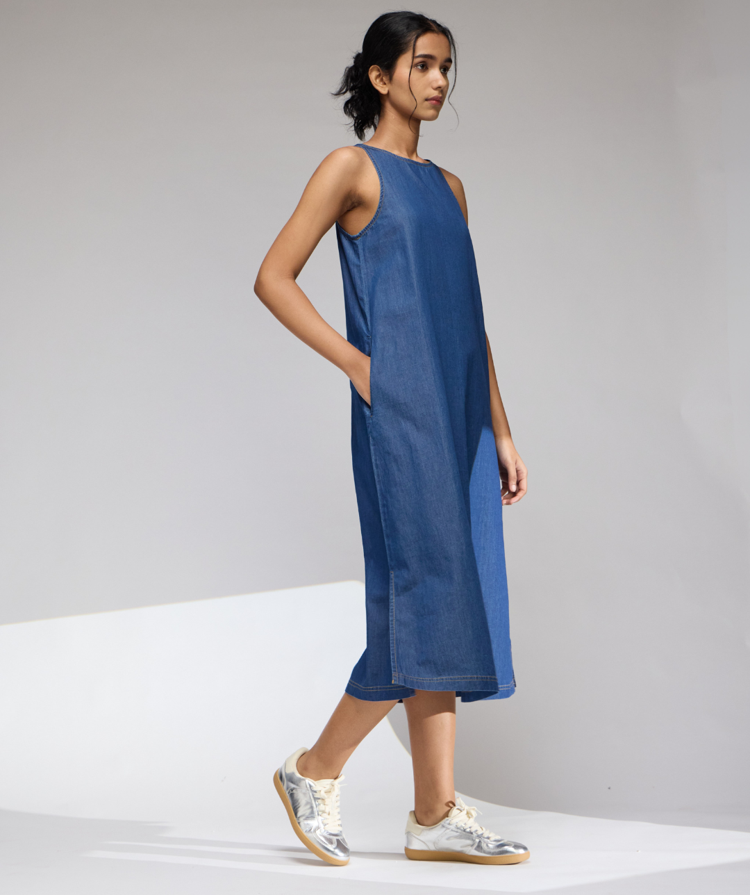 DENIM PLAIN A-LINE DRESS