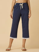 NAVY MELANGE LACE TRIMMED PJ'S