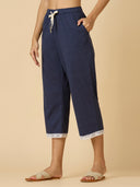 NAVY MELANGE LACE TRIMMED PJ'S