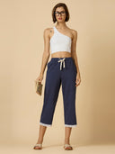 NAVY MELANGE LACE TRIMMED PJ'S