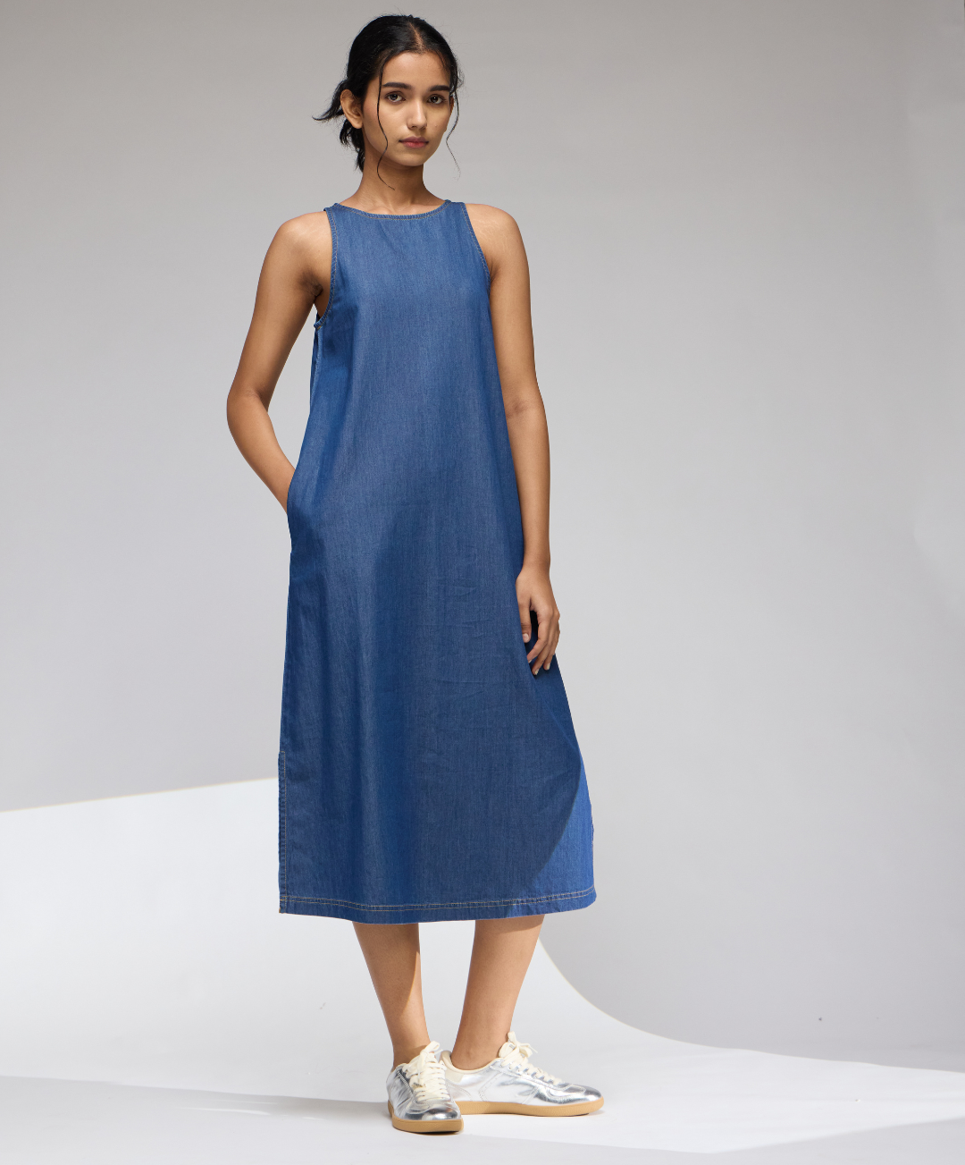 DENIM PLAIN A-LINE DRESS