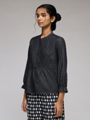 DENIM TUNIC WITH PINTUCK YOLK AND ELASTICATED SLEEVES