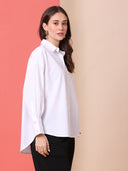 POPLIN DROP SHOULDER OVERSIZED SHIRT W/ HI-LOW HEM