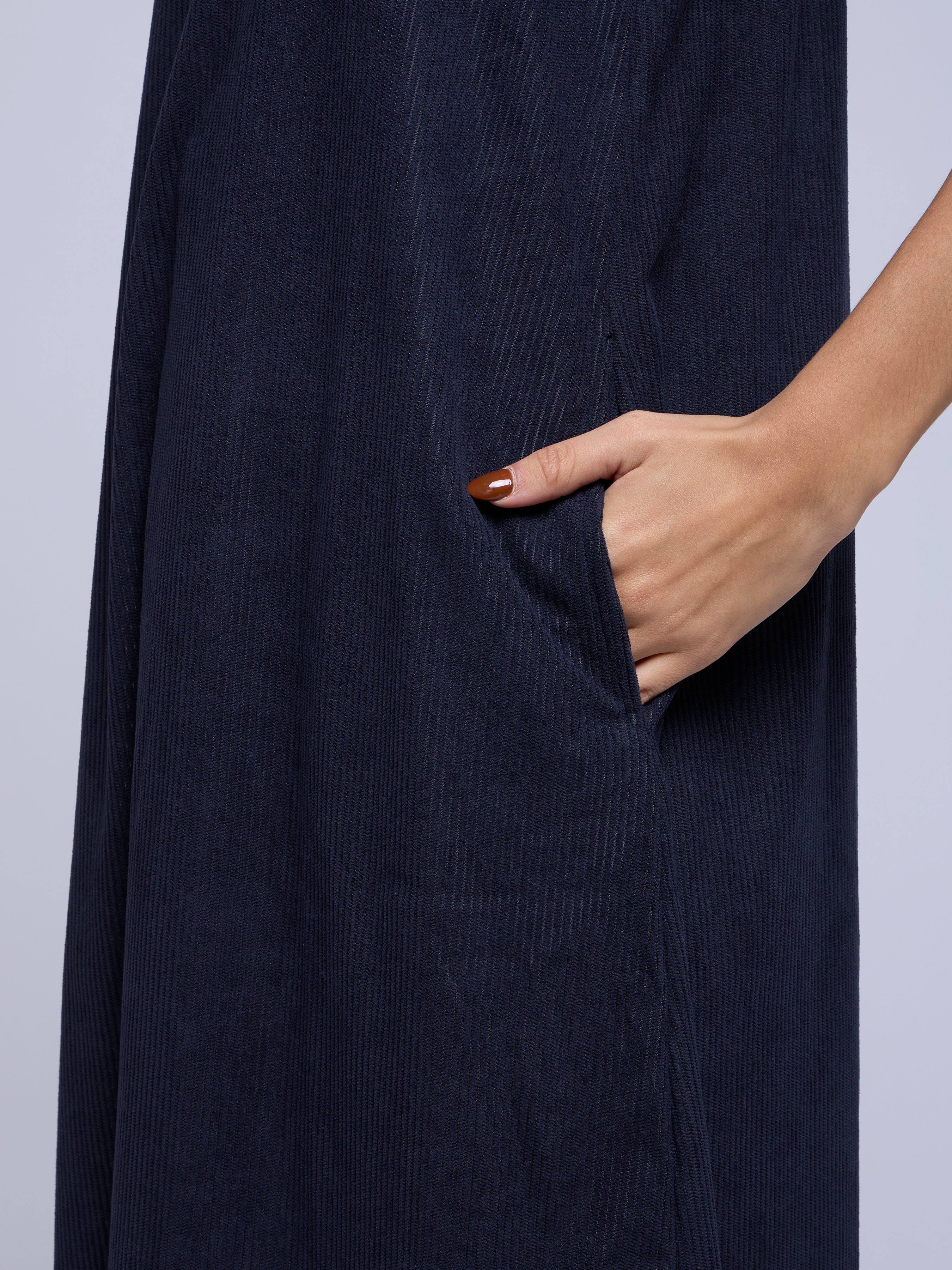 CORDROY A-LINE DRESS IN NAVY