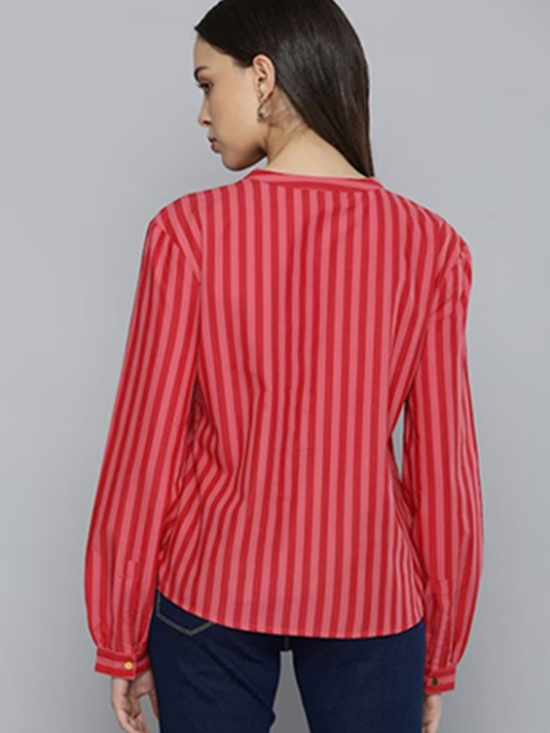 Red & Pink Striped Henley Top
