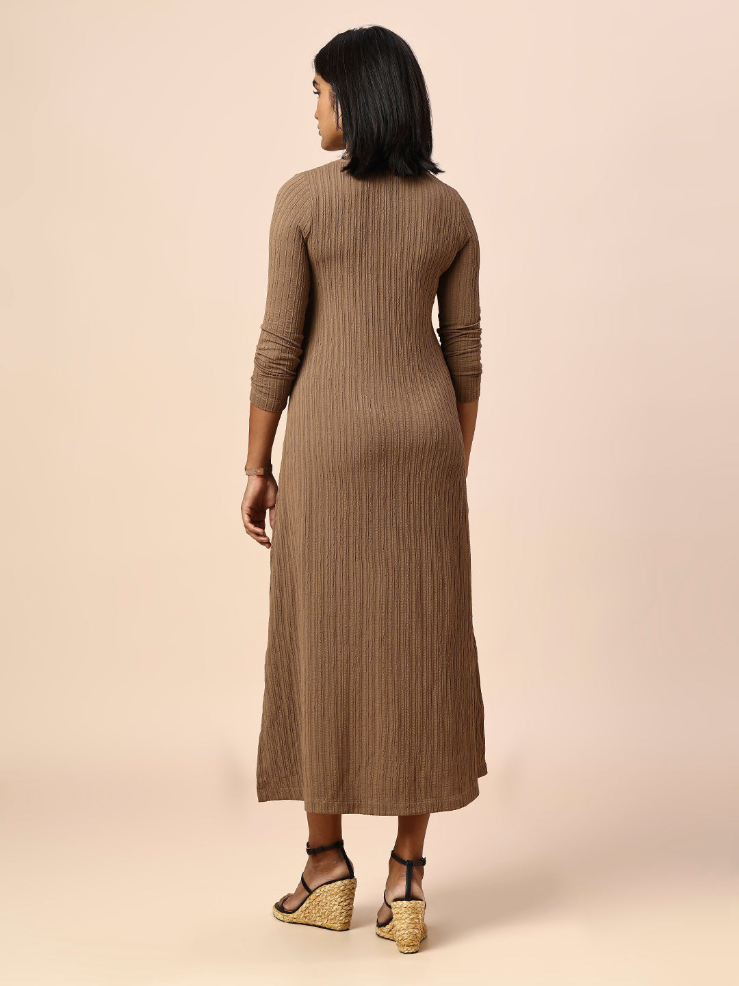 TEXTURED KNIT A-LINE DRESS W/ SIDE SLITS