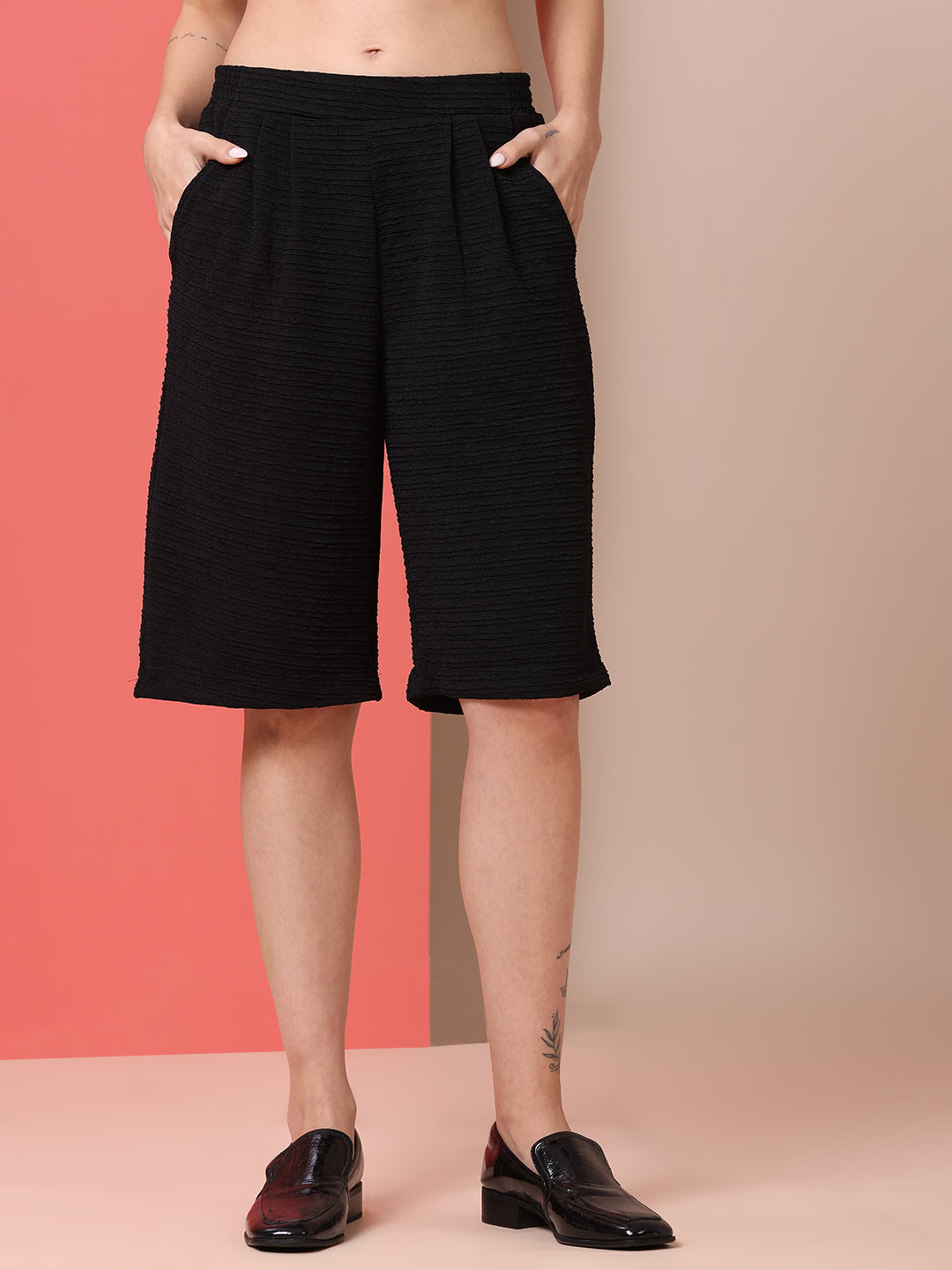 TEXTURED KNIT COLLARED TEE & LONG SHORTS CO-ORD SET