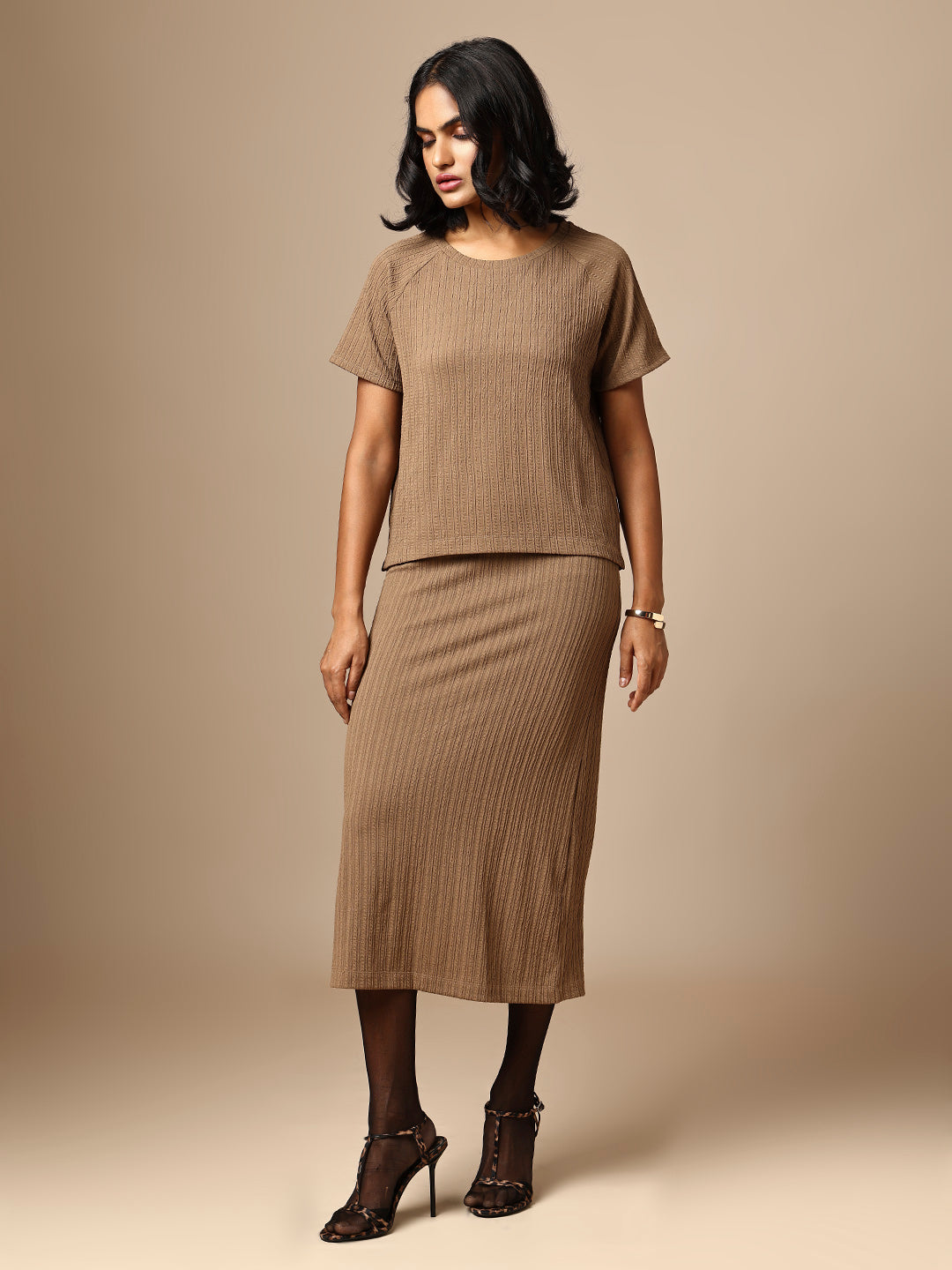 TEXTURED KNIT TEE & PENCIL SKIRT CO-ORD SET