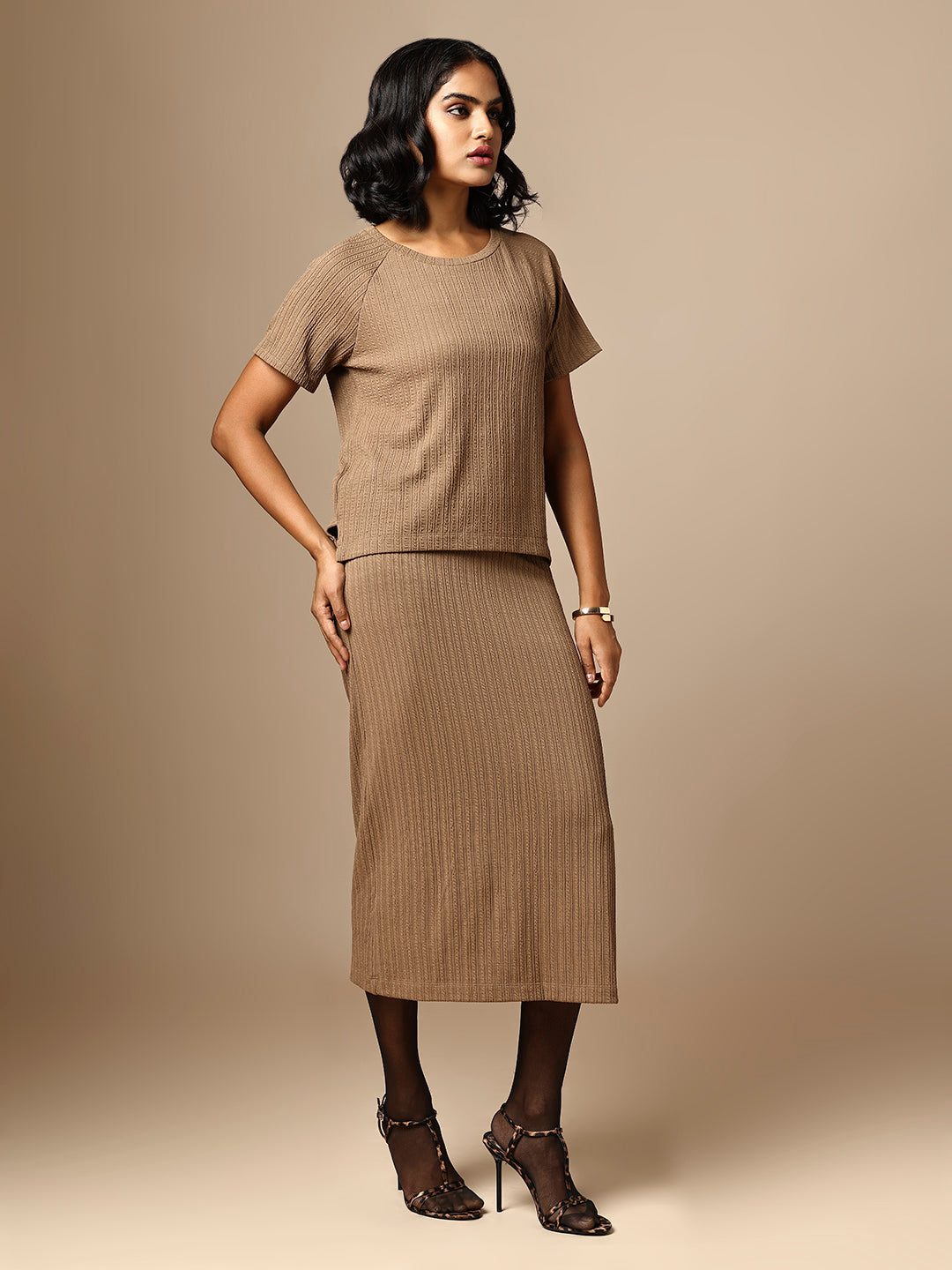 TEXTURED KNIT TEE & PENCIL SKIRT CO-ORD SET