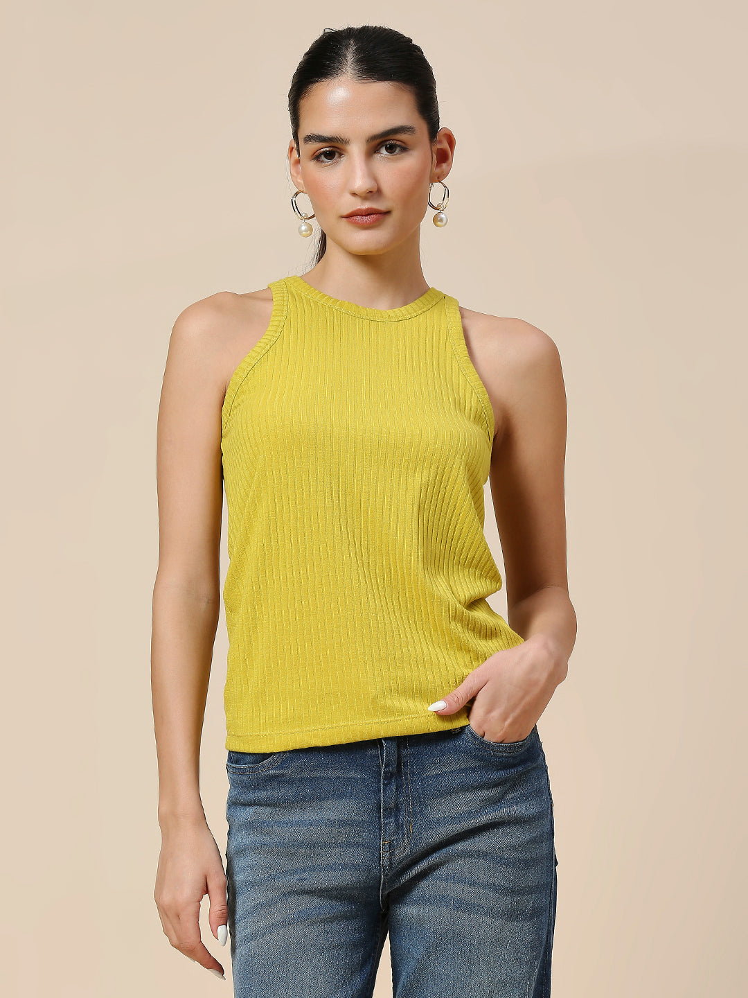 RIBBED KNIT INCUT FITTED TANK TOP