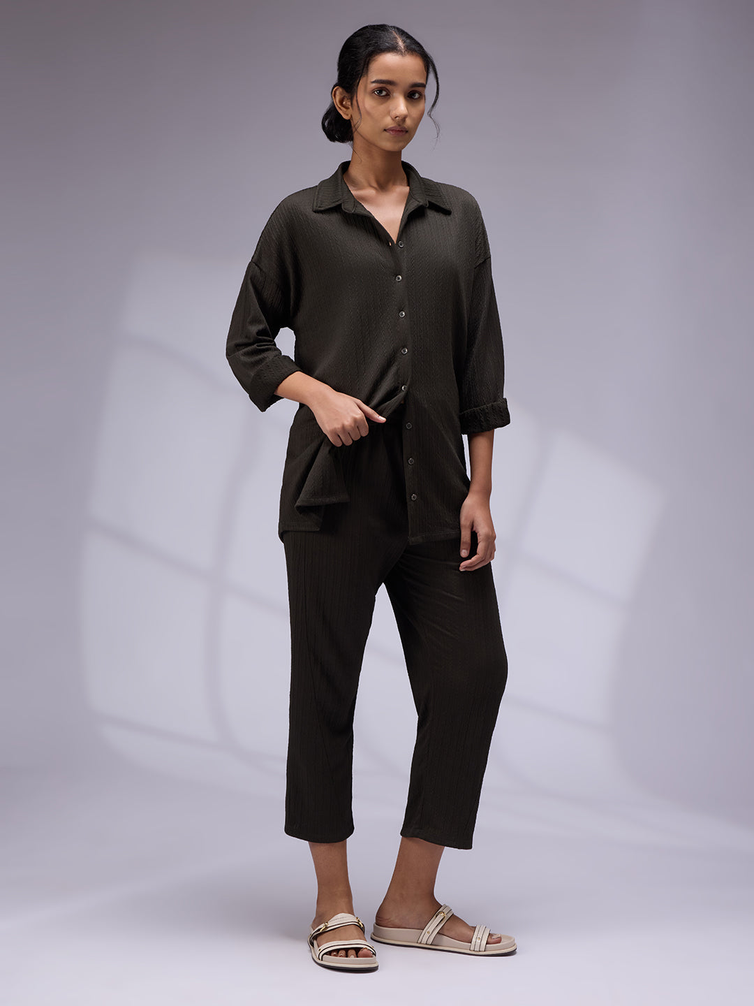 OLIVE FULL SLEEVE KNIT CO-ORD SET