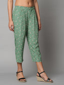 Viscose Crepe Butti Printed Pleated Cropped Pants