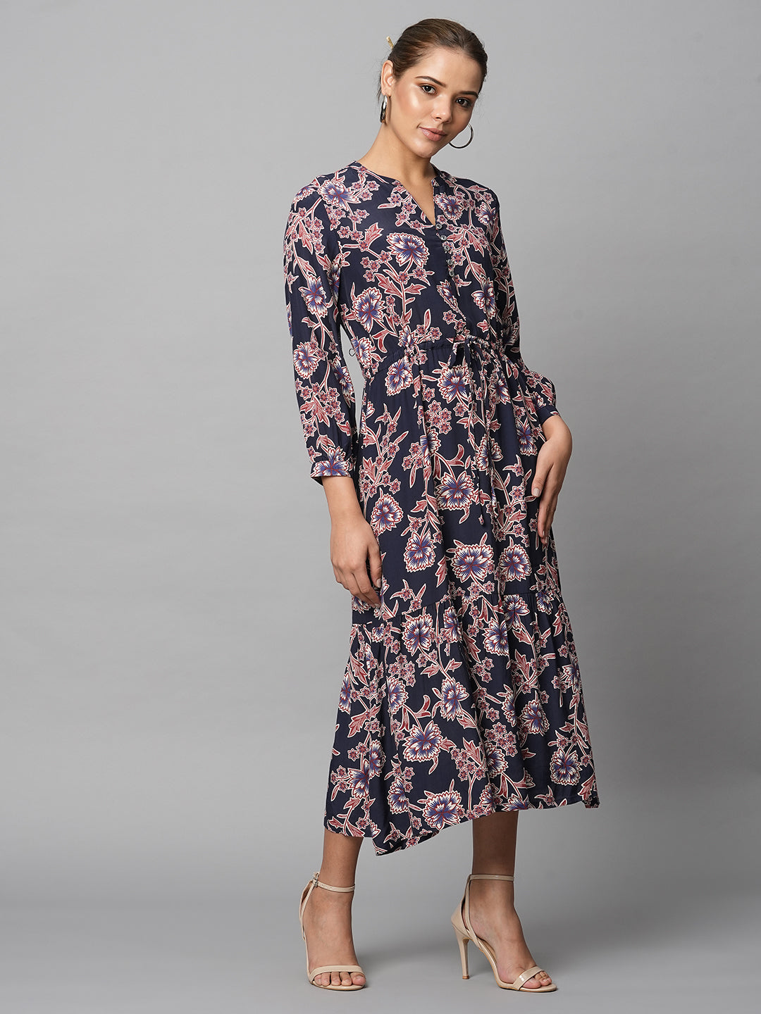 Printed Viscose Tiered Shirt Dress