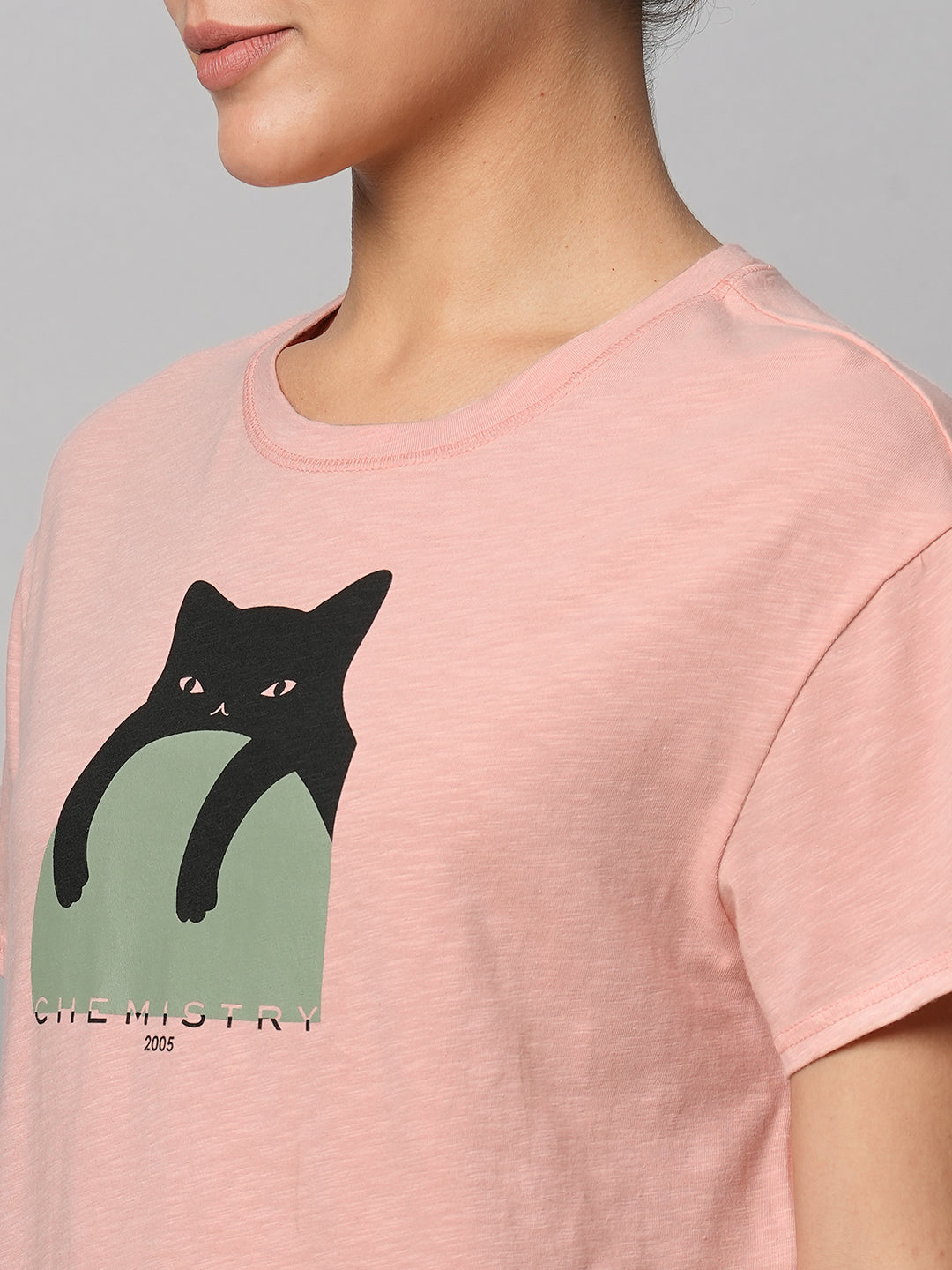 Cotton Slub Jersey Cat Print Tee Dress