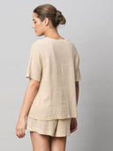 CRINKLE DOUBLE CREPE COTTON DROP SHOULDER TOP & SHORTS SET