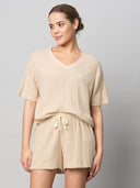 CRINKLE DOUBLE CREPE COTTON DROP SHOULDER TOP & SHORTS SET